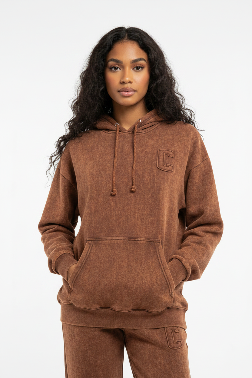 Rust Acid Wash Hoodie - Close Up