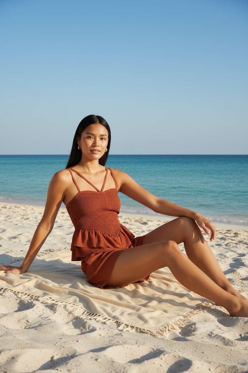 Rust Co-ord Beach Towel Lifestyle Shot