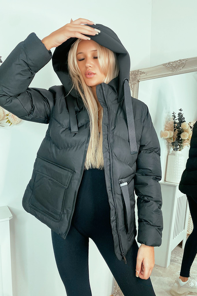 Black Padded Puffer Coat with Hood