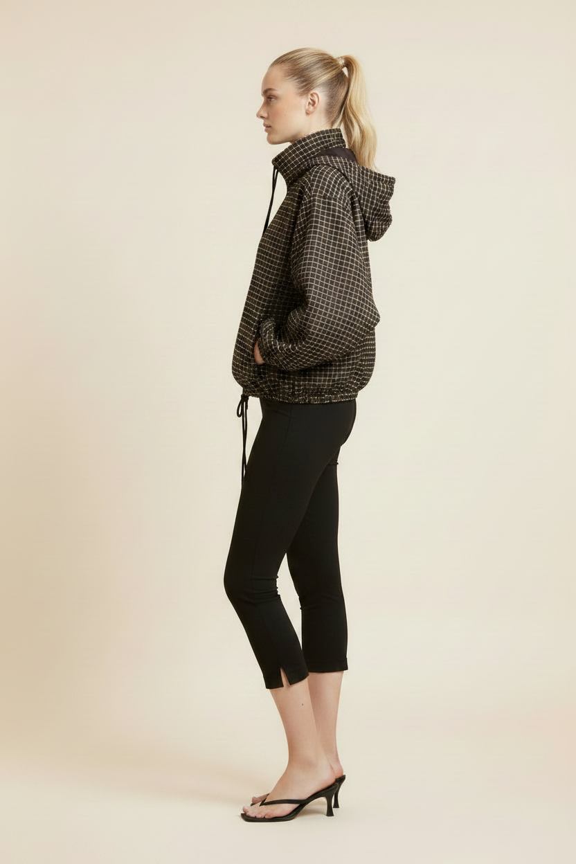 Side-profile image of the checked jacket
