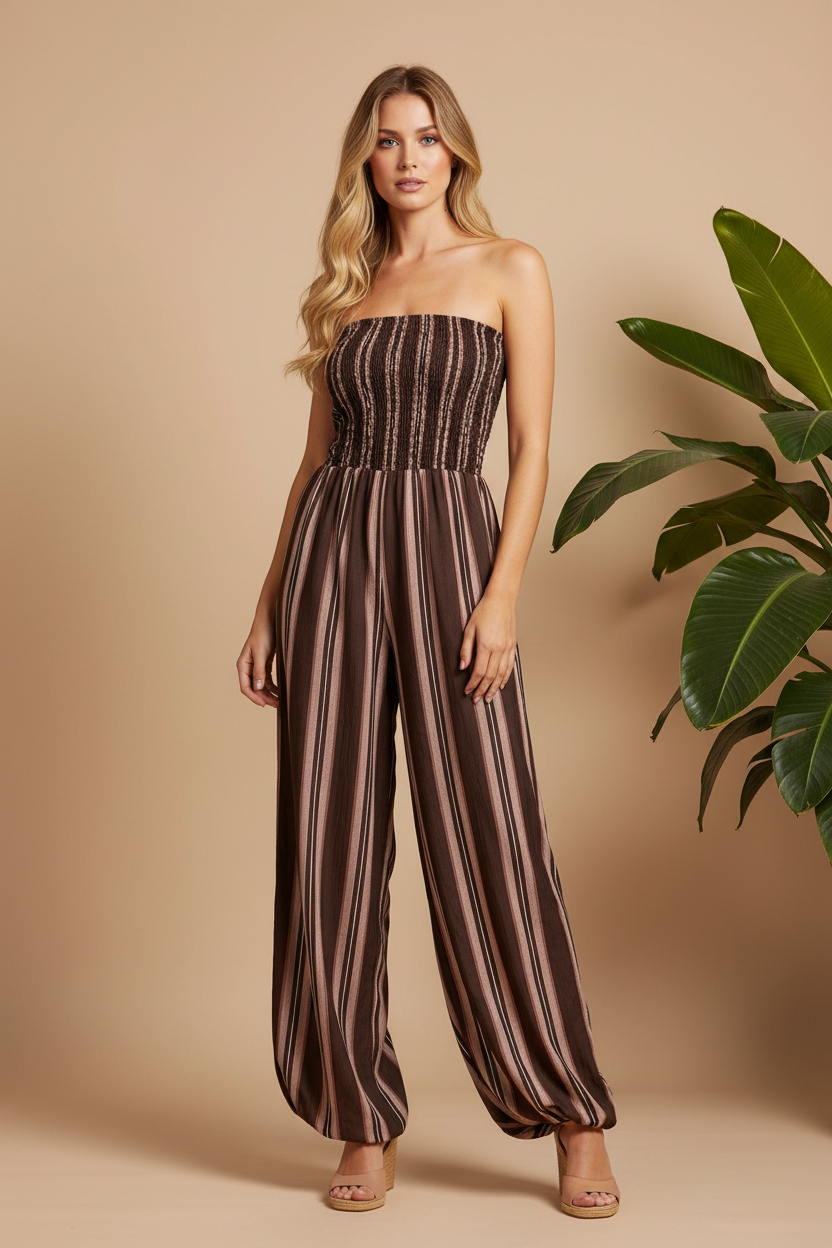 Stripe Bandeau Jumpsuit - Studio Shot