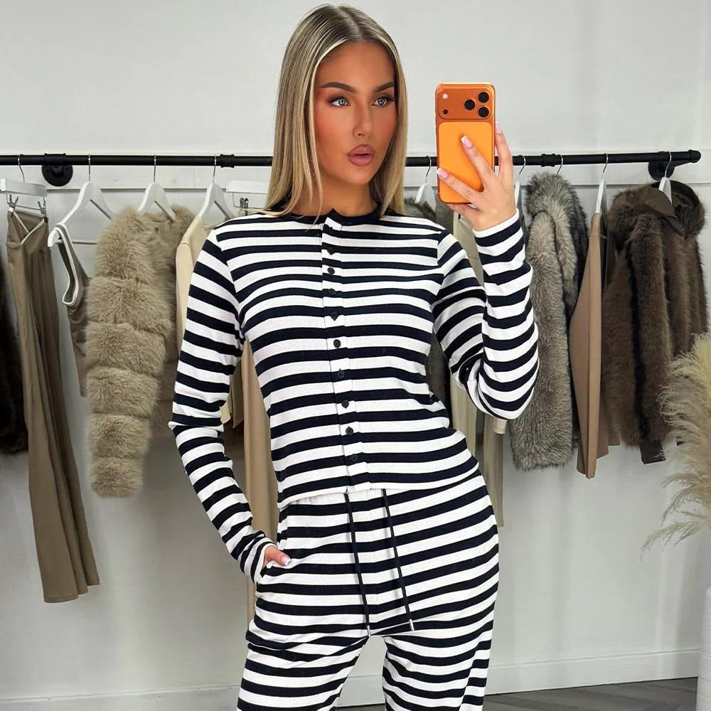 Striped Button-Up Lounge Set