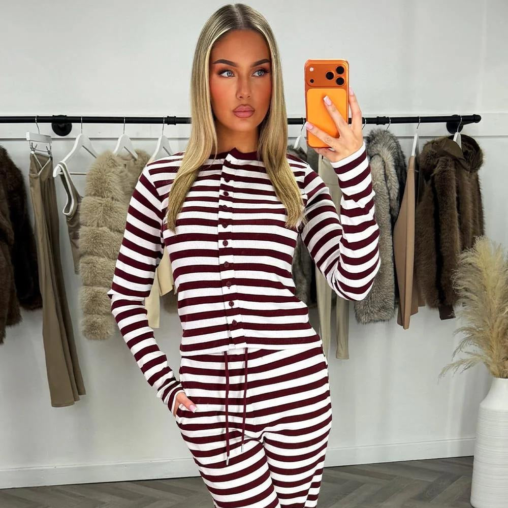 Striped Button-Up Lounge Set