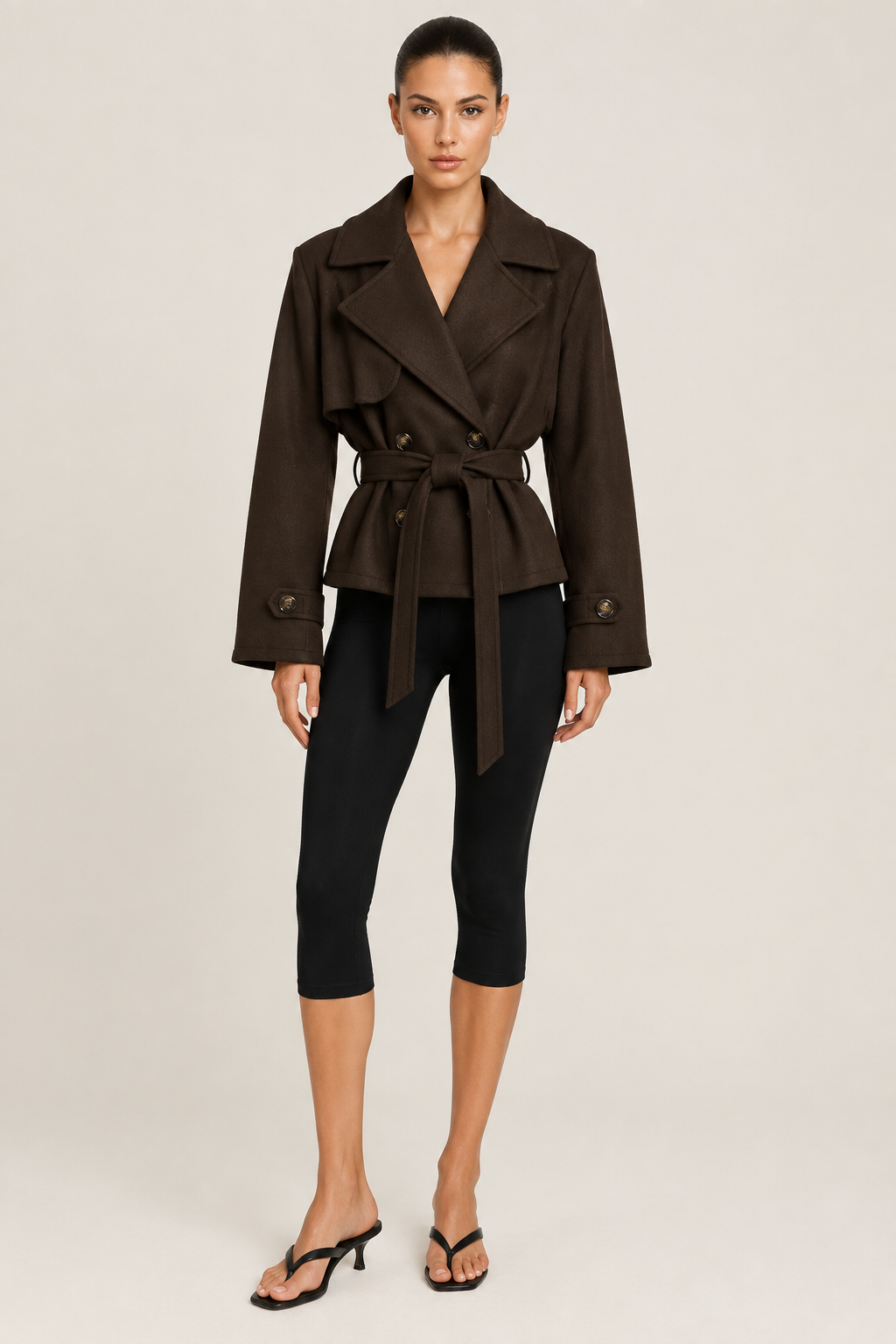 Studio image of the cropped wool trench
