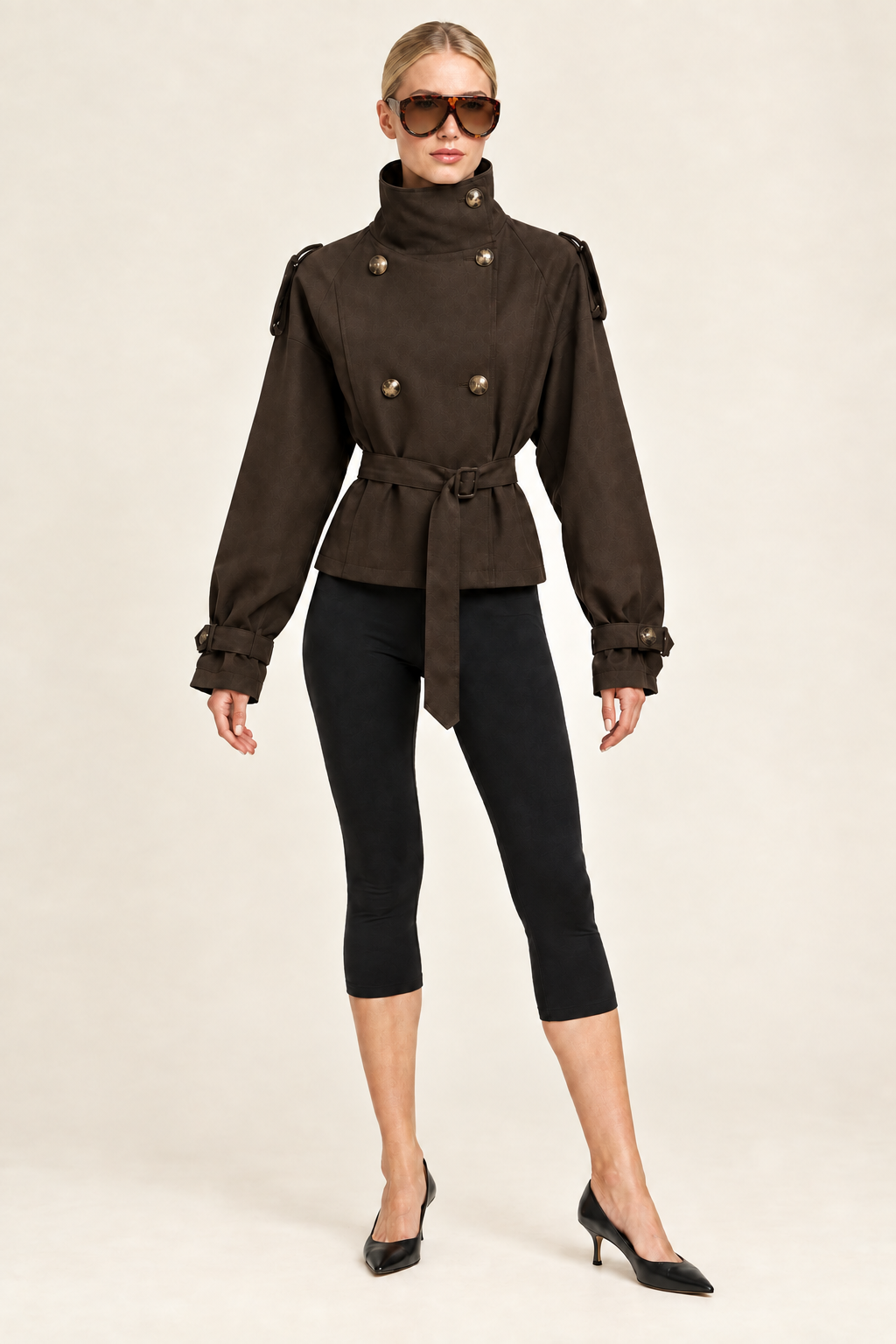 Studio look with oversized tortoiseshell aviator sunglasses matching your reference