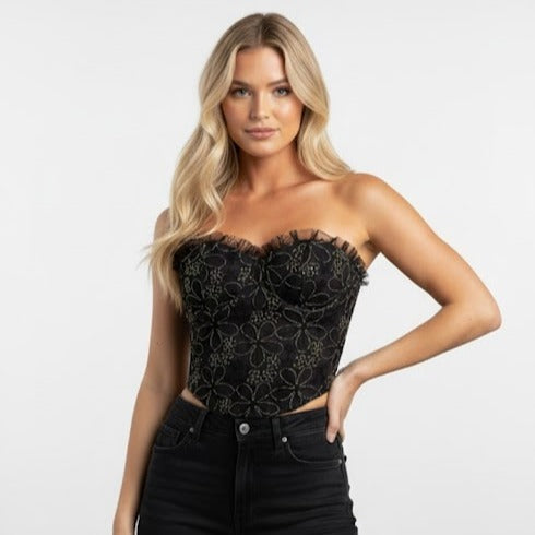Floral Lace Bustier Corset with Contrast Stitching