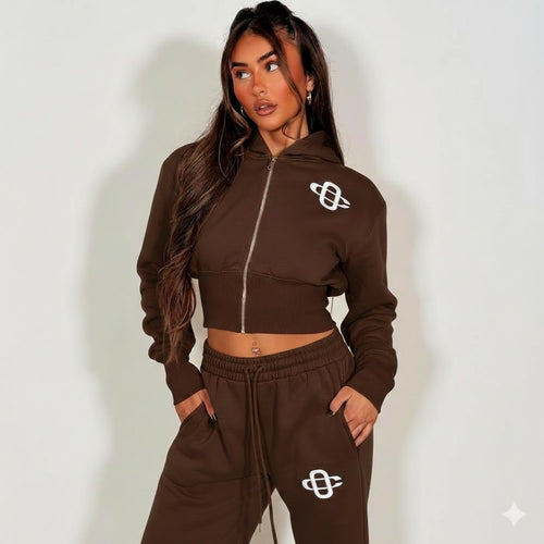 Black Zip-Up Tracksuit Set