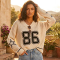 Oversized Open-Knit Varsity Sweater