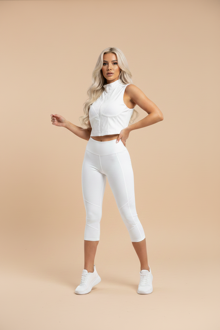 White Cropped Gym Top - Beige Studio