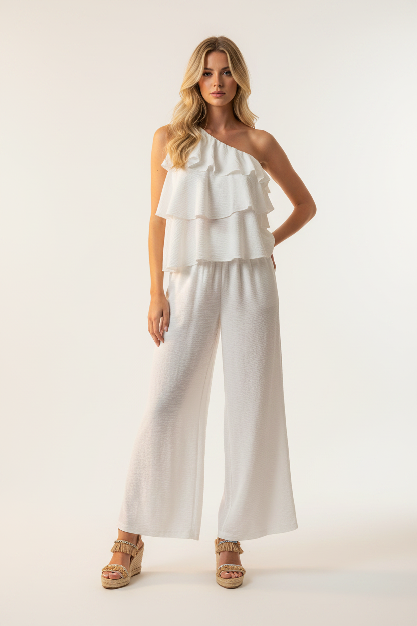 White Ruffle Co-ord Set - Studio Shot