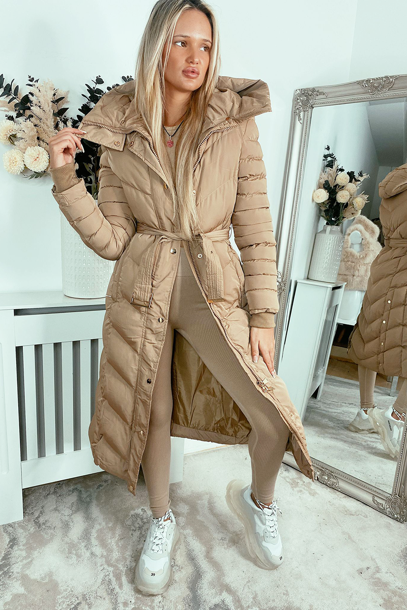 Longline Puffer Coat With Belted Waist CAMEO ROSE LIMITED